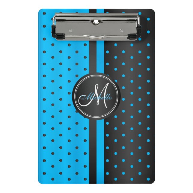 Mini Porte-bloc Pois bleus et noirs - Monogramme (Devant)