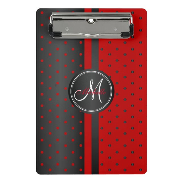 Mini Porte-bloc Pois rouges et noirs - Monogramme (Devant)
