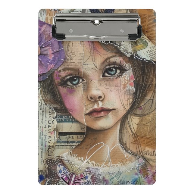 Mini Porte-bloc Portrait d'art en collage multimédia (1) (Devant)