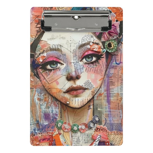 Mini Porte-bloc Portrait d'art en collage multimédia (11) (Devant)