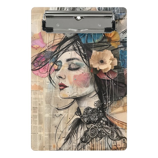 Mini Porte-bloc Portrait d'art en collage multimédia (2) (Devant)