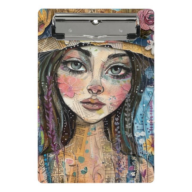 Mini Porte-bloc Portrait d'art en collage multimédia (3) (Devant)
