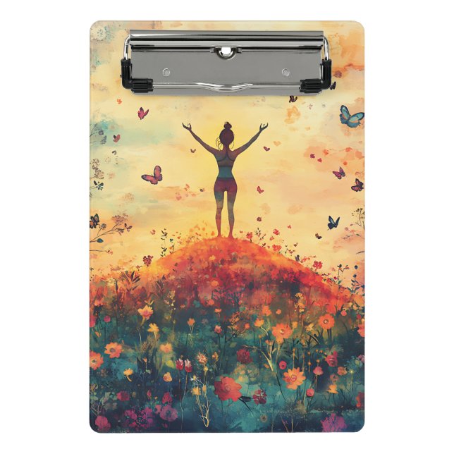 Mini Porte-bloc Prairie du Coucher de Soleil Méditation avec Papil (Devant)