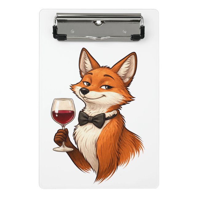 Mini Porte-bloc Renard Élégant avec Verre à Vin  (Devant)