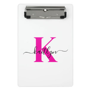 Mini Porte-bloc Rose Chaud Noir Nom Initial Monogrammé