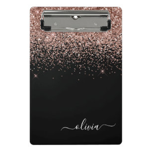 Mini Porte-bloc Rose Gold Blush Pink Glitter Girly Monogramme Nom