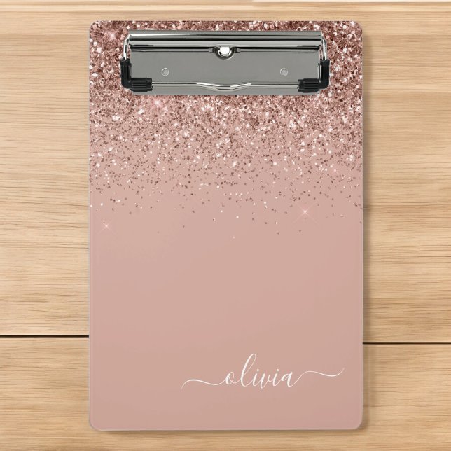 Mini Porte-bloc Rose Gold Blush Pink Glitter Monogramme Nom Fémini (Créateur téléchargé)