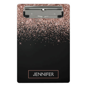 Mini Porte-bloc Rose Gold Blush Rose Pailleté Monogramme Nom