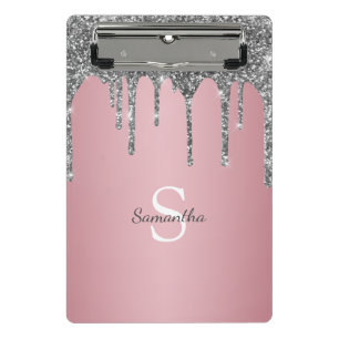 Mini Porte-bloc Rose Gold Rose Monogramme Nom Paillettes Argentées