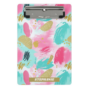 Mini Porte-bloc Rose Menthe Douce Or Printemps Abstrait Pinceaux