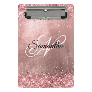 Mini Porte-bloc Rose Pailleté Glitter Monogramme Doré Rose Paillet