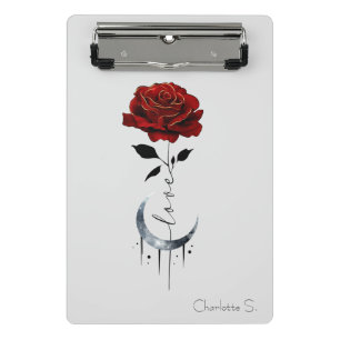 Mini Porte-bloc Rose rouge de style tatouage et lune de croissant