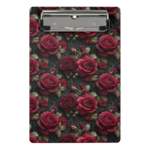 Mini Porte-bloc Roses et bourgeons rouges romantiques foncés sur d