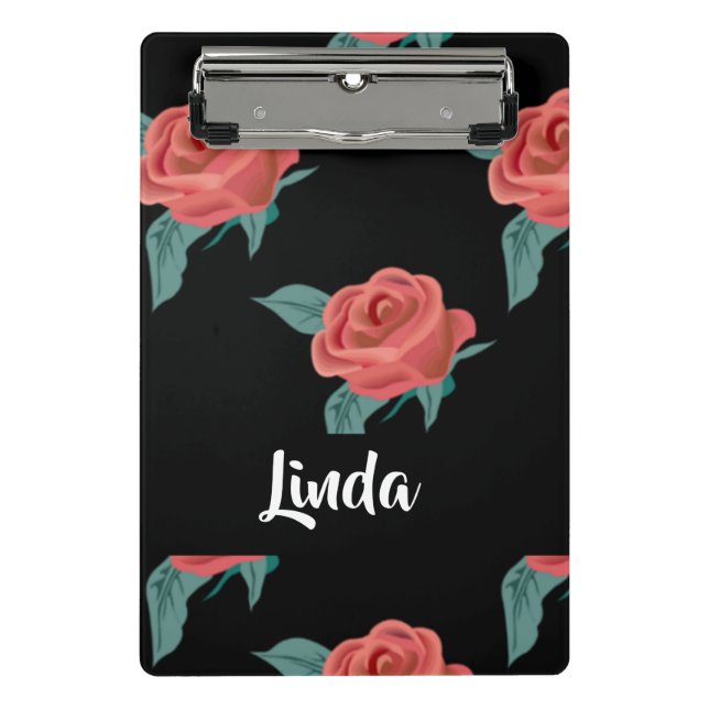 Mini Porte-bloc Roses roses roses sur noir (Devant)