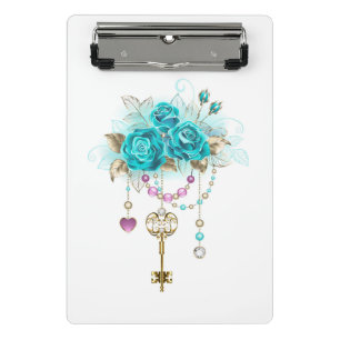 Mini Porte-bloc Roses turquoise avec touches