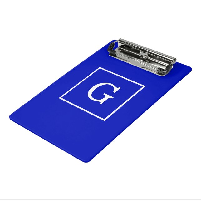 Mini Porte-bloc Royal Bleu Blanc encadré Monogramme initial (Angle3)