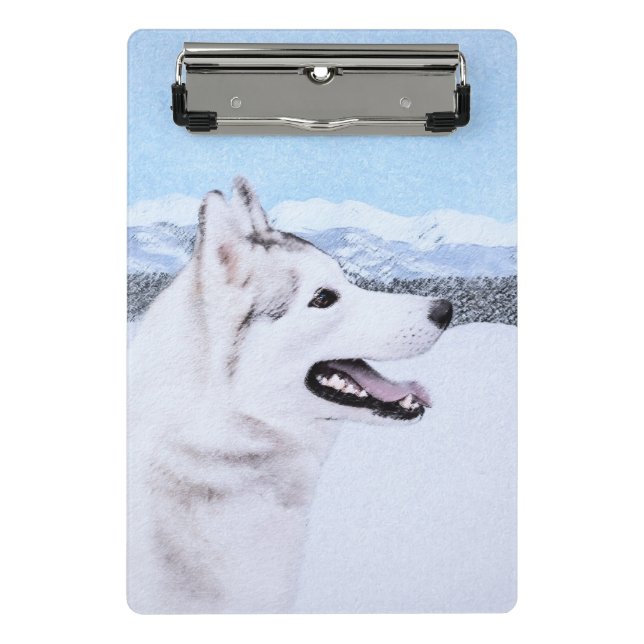 Mini Porte-bloc Sibérie Husky (argent et blanc) Peinture Chien Art (Devant)