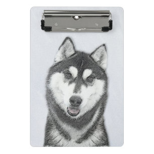 Mini Porte-bloc Sibérie Husky (noir et blanc) Peinture Chien Art