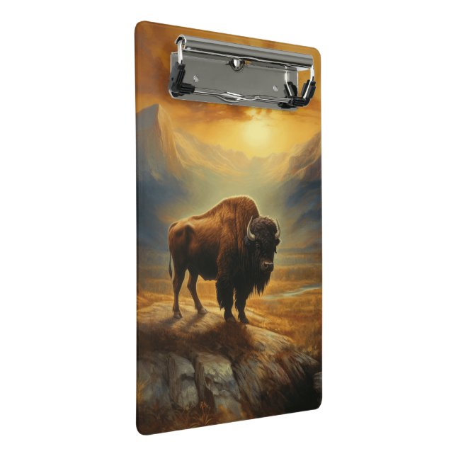 Mini Porte-bloc Silhouette de Bison de Buffalo au Coucher du Solei (Incliné)