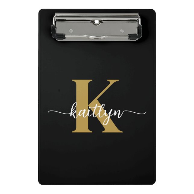 Mini Porte-bloc Tapis de sol monogrammé en noir et or (Devant)