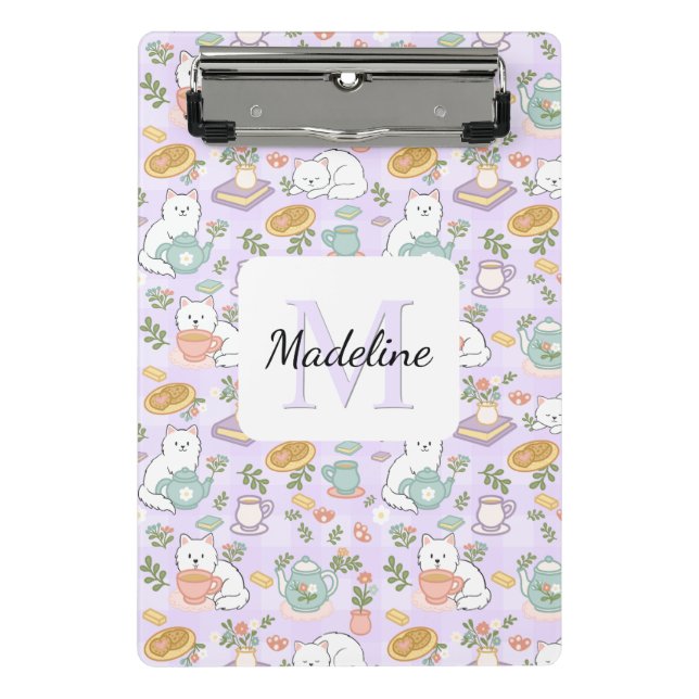 Mini Porte-bloc Tea & Bookish Cats Personalized Mini Clipboard (Devant)