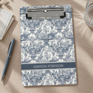 Mini Porte-bloc Tissu damassé floral vintage Toile de Jouy bleue m