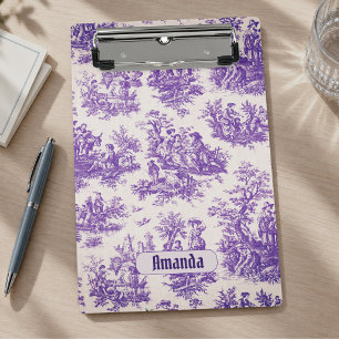 Mini Porte-bloc Toile de Jouy florale violette vintage monogramme