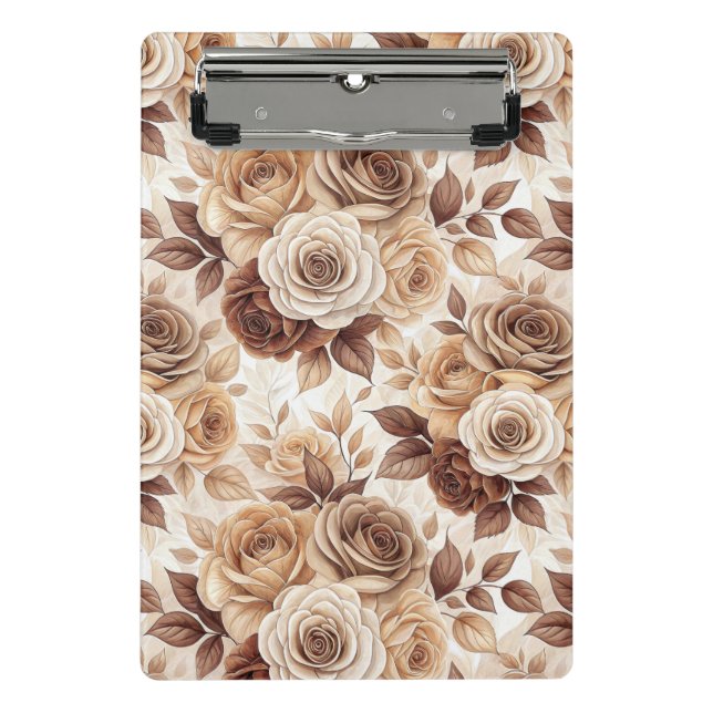 Mini Porte-bloc Tons café Floral Rose Motif (Devant)