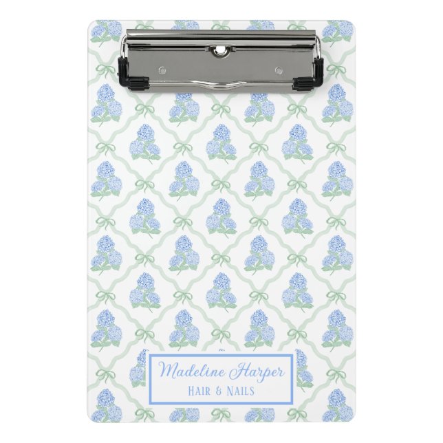 Mini Porte-bloc Trellis Préppy Arc Bow Hydrangeas Bleues & Vertes  (Devant)