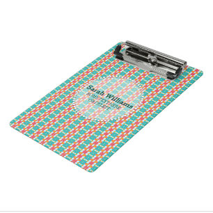 Mini Porte-bloc Turquoise Sarcelle Orange Moderne Azteque Nom Pers