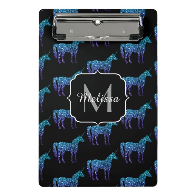 Mini Porte-bloc Unicorn Sparkles aqua blue ombre motif Monogramme (Devant)