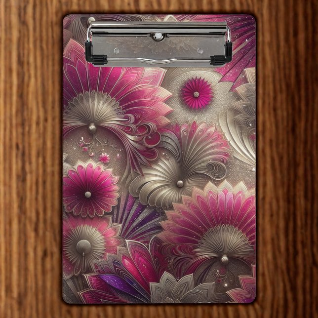 Mini Porte-bloc Ventilateurs Art nouveau rose et argent (Créateur téléchargé)