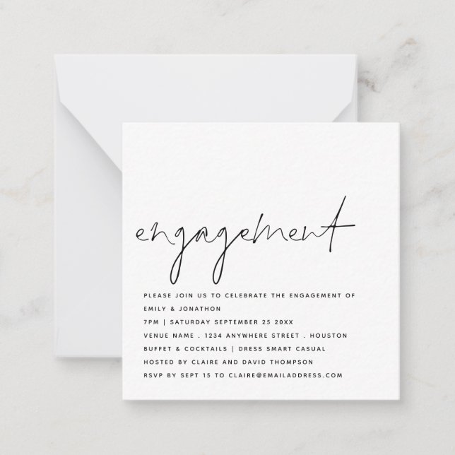 MINI Script Black White Engagement Invitation (Devant)