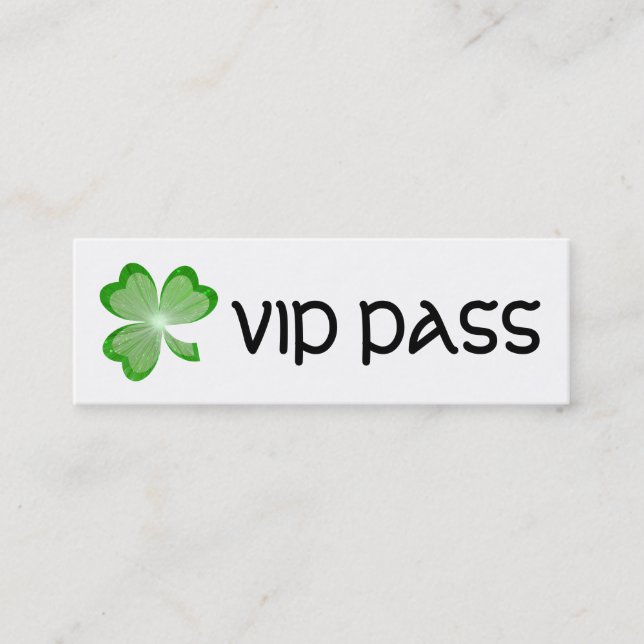 Mini Shamrock blanc 'VIP PASS' carte de visite maigre (Devant)
