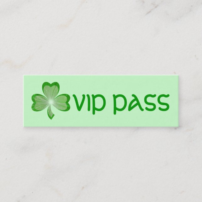 Mini Shamrock Vert 'VIP PASS' carte de visite maigre (Devant)