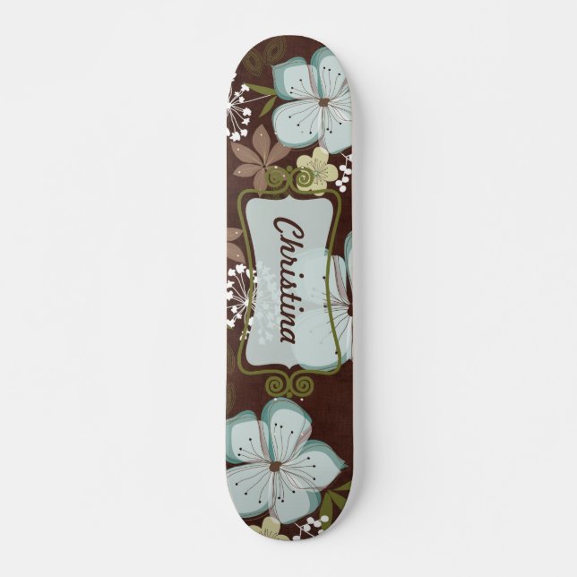 Mini Skateboard Hawaiian Blue Flowers (Devant)
