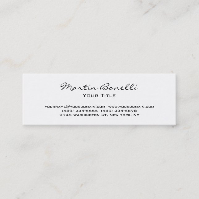 Mini Slim Unique Moderne Blanc Carte de visite tendance (Devant)