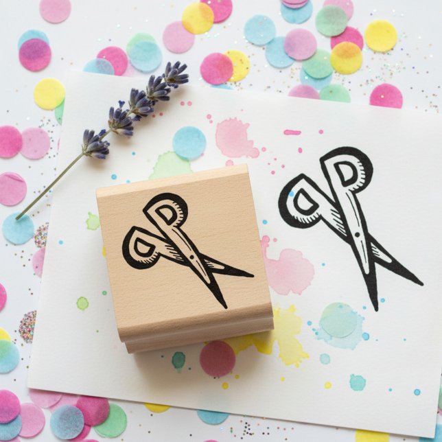 Mini tampon en bois Ciseaux Art (Mini scissors stamp. Cute miniature wooden art stamp for crafts, play & endless other creative use ✂)