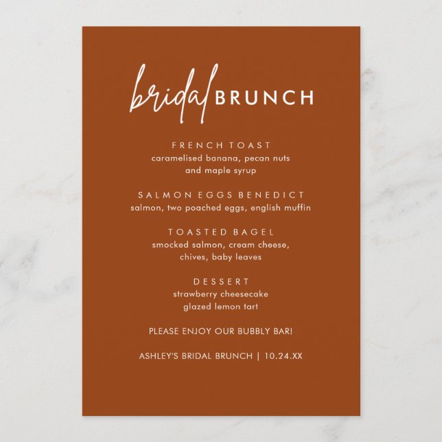 Mini-Terracotta Bridal Brunch Cartes de menu (Devant)