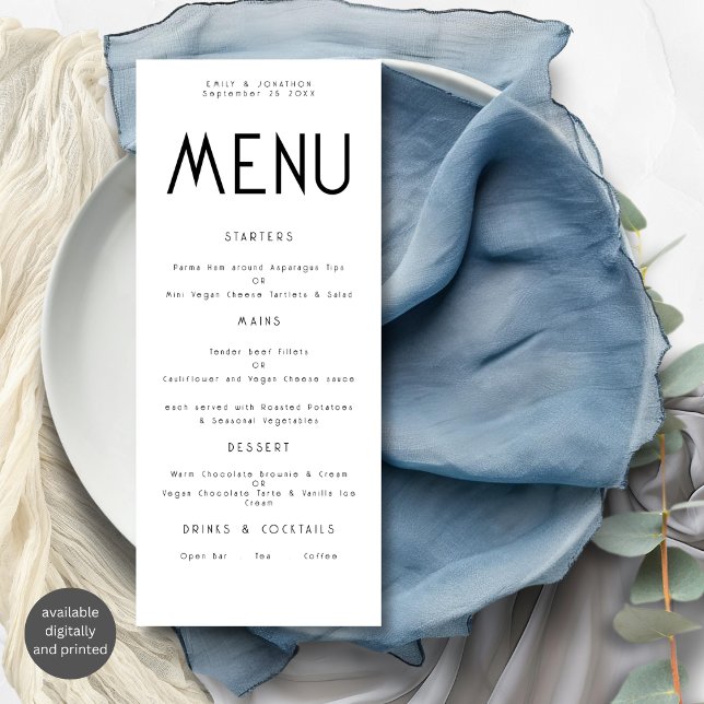 Mini-texte noir blanc Mariage carte de menu (Créateur téléchargé)