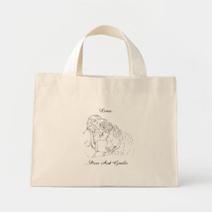 Mini Tote Bag A. loving drawing of girl kissing akita