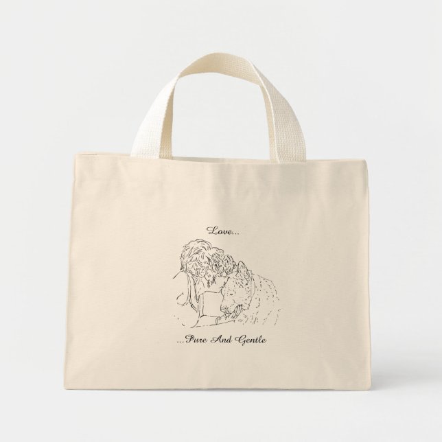 Mini Tote Bag A. loving drawing of girl kissing akita (Devant)