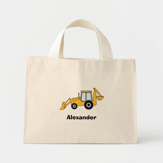 Mini Tote Bag Backhoe Jaune Avec Chargeur Personnalisé (Devant)