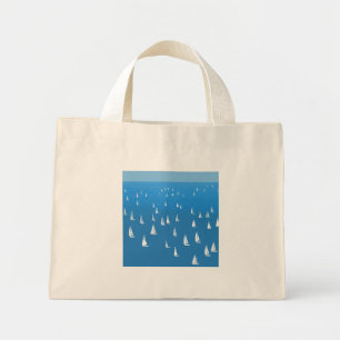 Mini Tote Bag Bateaux à voile en mer bleu profond - Regatta Bate