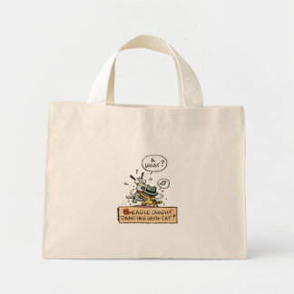 Mini Tote Bag Beagle surpris en train de danser avec un chat