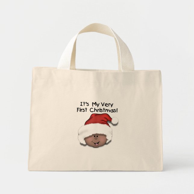 Mini Tote Bag Bébé afro-américain 1er Noël (Devant)