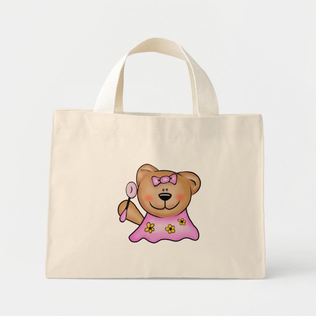 Mini Tote Bag Bébé mignonne Fille Teddy Ours en rose (Devant)