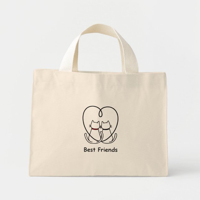 Mini Tote Bag Best Friends Cats Heart Tail (Devant)