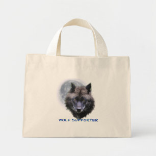 Mini Tote Bag Black GRAY WOLF & MOON Wolf Supporter Art