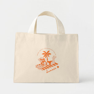 Mini Tote Bag Bleu Rouge Illustré Plage Lecture Été